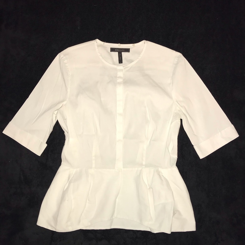 Cute! BCBG MaxAzria White Peplum Top size S Small
